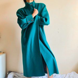emerald green 100% wool vintage long coat